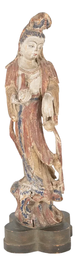 Chinese Carved and Painted Wood Sculpture of Guanyin