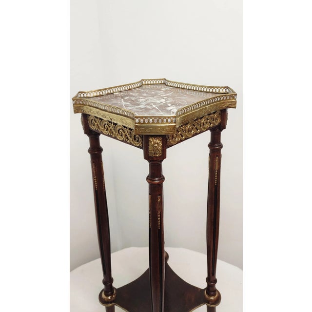 Wood, Brass and Marble Side Table, France, 1940s For Sale - Image 4 of 16