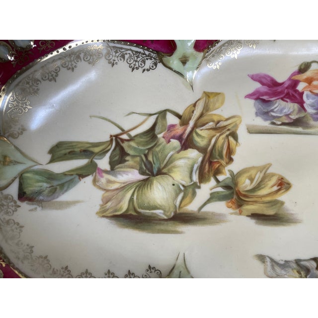Ceramic Rs Prussia Point and Clover Mold Celery Dish With Scattered Flowers Pattern and Opal Jewels For Sale - Image 7 of 12