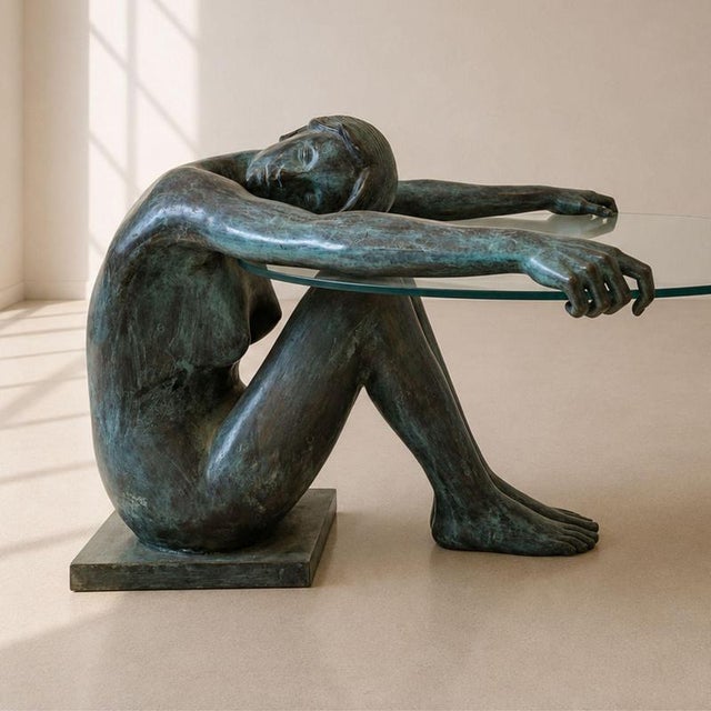 Sculptural Bronze Coffee Table with Female Nude, France, 1950s For Sale - Image 4 of 9