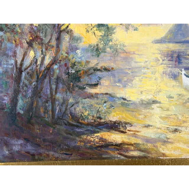 1980s Vintage Acrylic Landscape Painting on Canvas Framed 33.75"w For Sale - Image 5 of 7