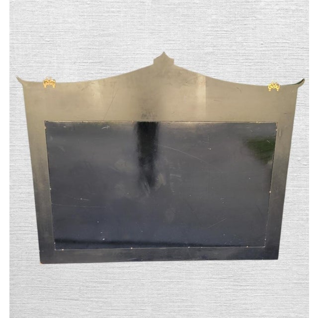 Chelsea House Inc Monumental Vintage Chinoiserie Black Lacquer Soapstone Carved Pagoda Regency Rectangular Mirror For Sale - Image 4 of 14