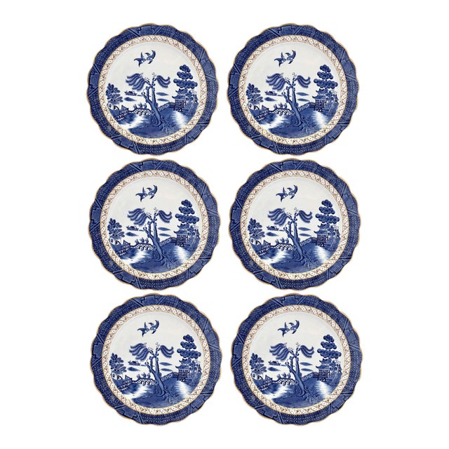 Early 20th Century English Willow Pattern Dinner Plates - Set of 6 For Sale