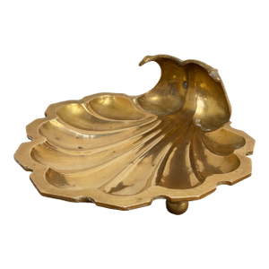 Oversized Vintage Brass Shell Motif Dish on Ball Feet