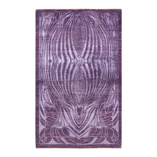 Eclectic Hand Knotted Area Rug, Purple - 4' 3" x 6' 8" For Sale