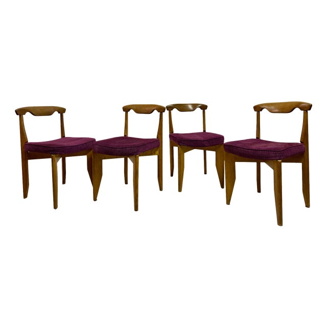 Mid-Century Oak Dining Chairs by Guillerme et Chambron, 1960s, Set of 4 For Sale
