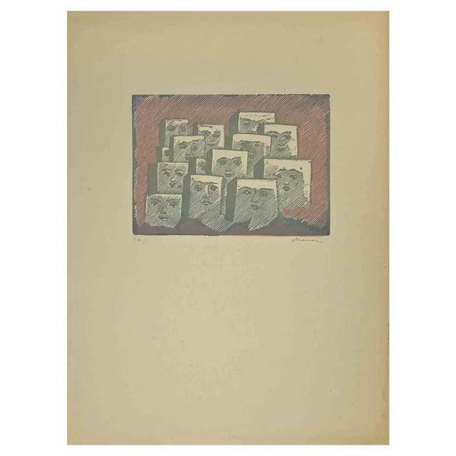 Mino Maccari, Portraits, Linocut, Mid-20th Century For Sale