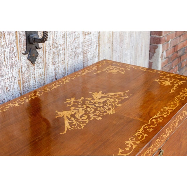 Wood 1950s Large Walnut Marquetry Inlay Chest For Sale - Image 7 of 12