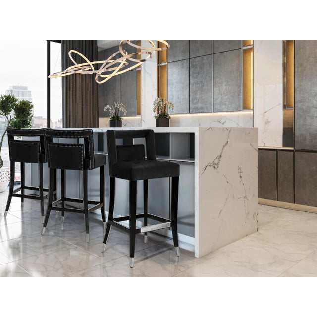 Hart Black Velvet Bar Stool For Sale In Los Angeles - Image 6 of 7