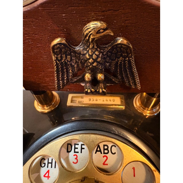 1970s Vintage 1974 Deco-Tel Wood Rotary Phone Brass Eagle Western Electric - Works Great For Sale - Image 5 of 11