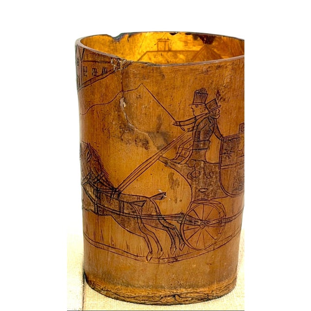 English Georgian Satirical Cow Horn Beaker Royal Coach Attacked Heraldic Lion For Sale - Image 10 of 18