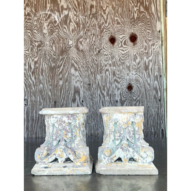 Gray Vintage Boho Patinated Cast Concrete Column Fragments - A Pair For Sale - Image 8 of 12