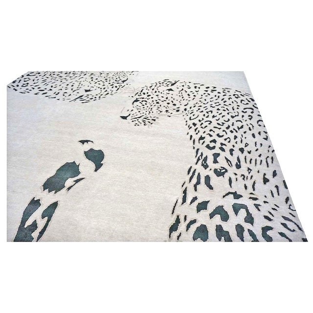 Ivory Indian Nepalese Wool & Silk 9x14 Ivory & Black Jaguar Handmade Area Rug #1144032 For Sale - Image 8 of 10