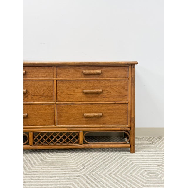 Mid 20th Century Vintage Petite Rattan 6-Drawer Dresser With Lattice Sides Coastal Boho MCM For Sale - Image 5 of 13