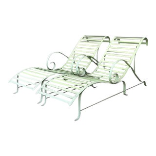 Vintage Regency Cast Aluminum Wave Chaise Lounge Chairs - A Pair For Sale