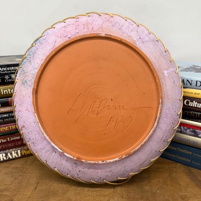 Late 20th Century Large Pink and Blue Pastel Ceramic Bowl with Woven Design For Sale - Image 12 of 12