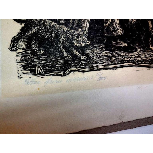 Realism Albert Abramovitz, WPA Artist woodblock print "Letter from overseas" For Sale - Image 3 of 5