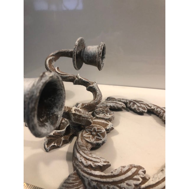 Antique White Cast Iron Wall Sconce With 2 Arms For Sale - Image 8 of 8