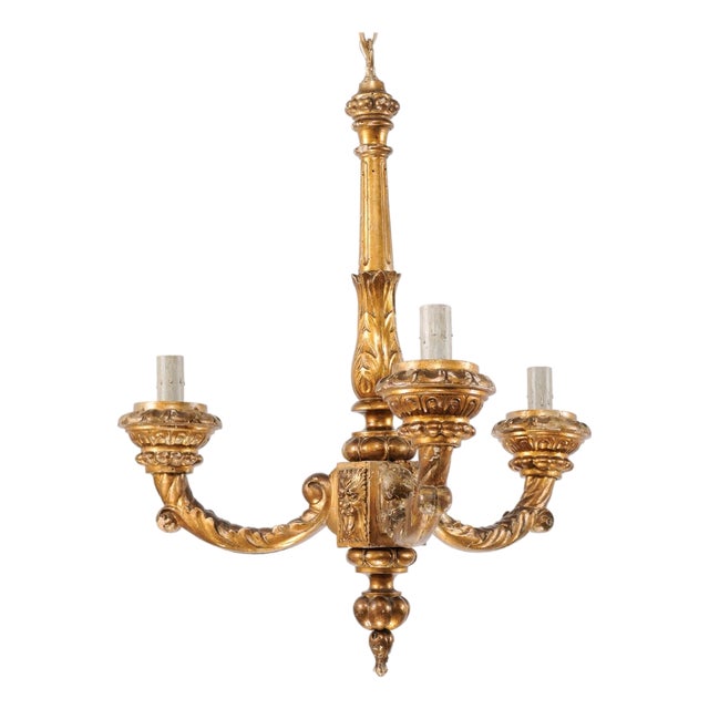 Mid 20th Century French Gilt & Carved Column Chandelier For Sale