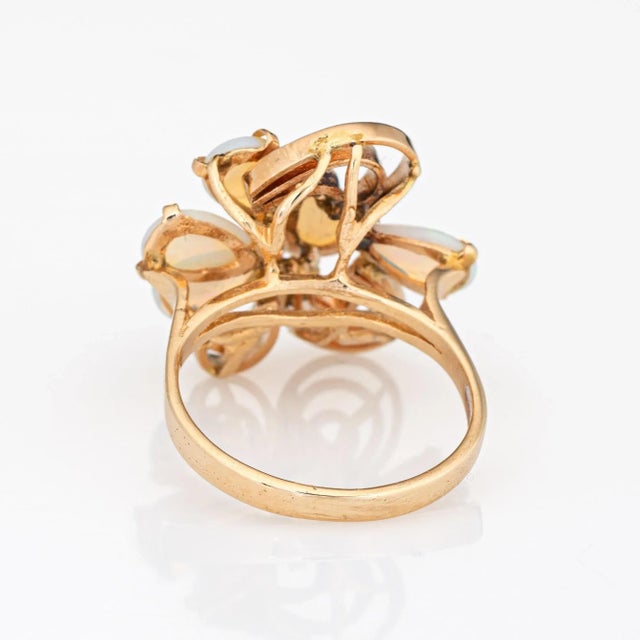 Late 20th Century Vintage Opal Ring 14k Yellow Gold Mosaic Cocktail Fine Estate Jewellery size 6.5 For Sale - Image 5 of 7