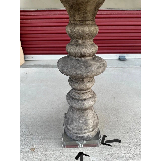 Farmhouse Restoration Hardware Style Faux Stone Table Lamp W/Shade For Sale - Image 3 of 7