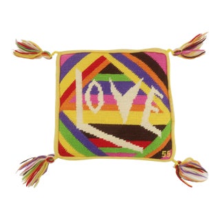 ‘Love’ Needlepoint Pop Art Throw Pillow, 1960’s For Sale