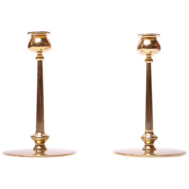 Mid-Century Modern Turned Brass Candlesticks after Jarvie - A Pair For Sale - Image 13 of 13
