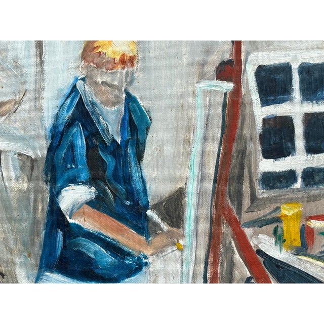 Contemporary Late 20th C. Contemporary - Original Oil on Board - American, Modern Interior Portrait - In the Studio For Sale - Image 3 of 6