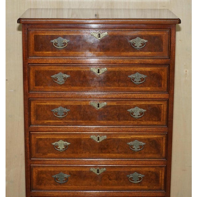 Burr Walnut Tallboy Chest of 10 Drawers For Sale - Image 4 of 18
