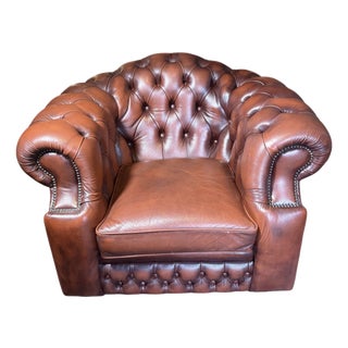 Vintage English Leather Chesterfield Tub Chair, 1980s For Sale