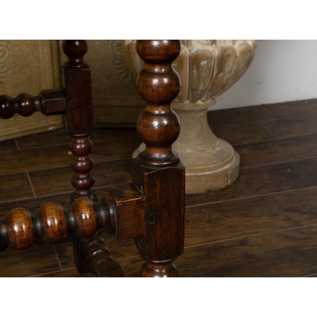 English 19th Century Oak Bobbin Leg Table with Single Drawer and Cross Stretcher For Sale - Image 4 of 12