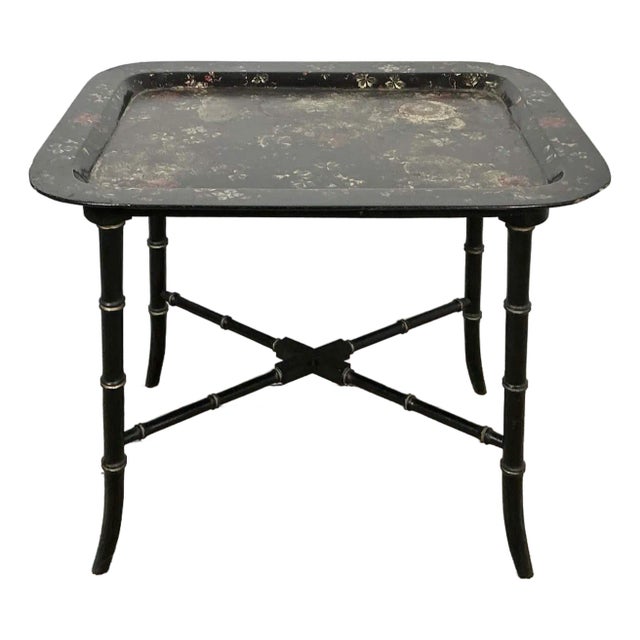 Antique English Paper Mâche Floral Tray Table For Sale