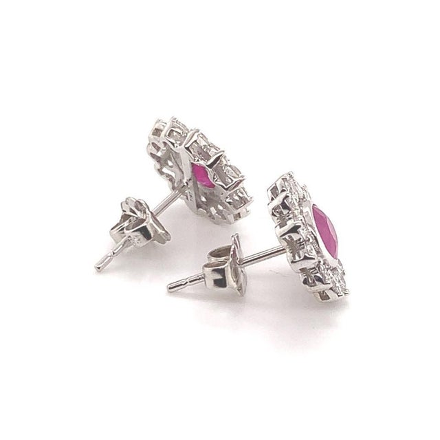 Diamond Ruby Stud Earrings 14 Karat White Gold 1.87 TCW Certified For Sale - Image 17 of 18