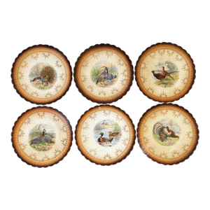 Set of 6 Vintage Sterling China Game Bird Plates, Signed r.k. Beck, Rustic Lodge Wildlife Decor