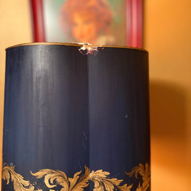Vintage Italian Cobalt Blue Porcelain Gilt Brass Table Lamps - Pair For Sale - Image 13 of 14