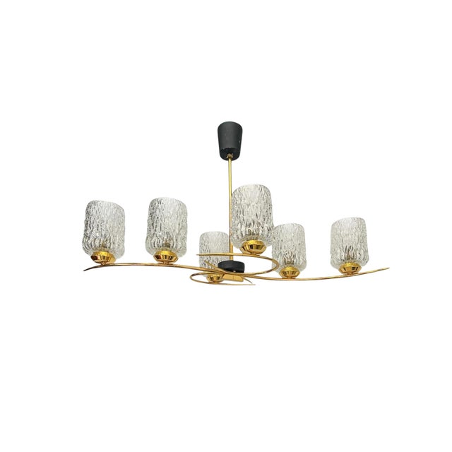 Vintage French Pendant Light in Brass and Glass, 1960s For Sale - Image 9 of 12