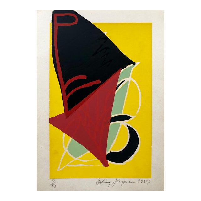 Erling Jorgensen, Cobra Artist 1950s Silkscreen Serigraph Bright Colorful Abstract Hand Signed, 1957 For Sale