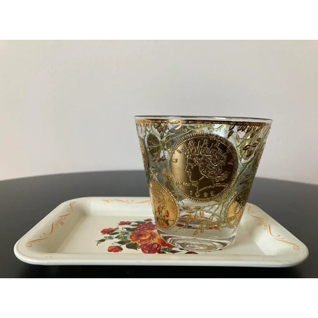 Red Vintage Victorian Floral Red Roses & Ivory Toleware Tray or Coaster For Sale - Image 8 of 12