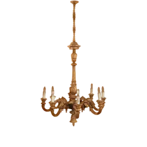 Large Florentine Baroque Chandelier in Hand Carved Walnut