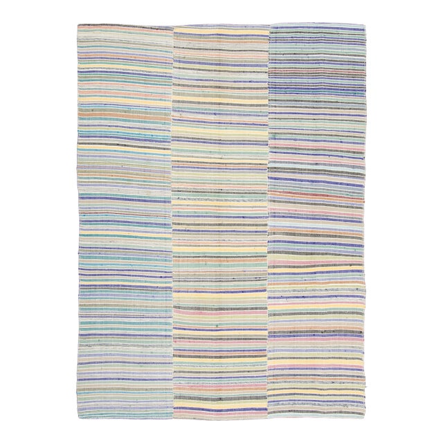 Vintage Panelled Kilim Wool Rug With Pastel Stripes by Rug & Kilim, 1950-1959 For Sale