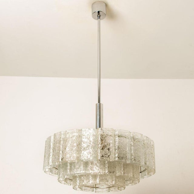 Cylindrical 3 Tier Ice Glass Chandelier attributed to Doria Leuchten, 1960s For Sale - Image 4 of 18