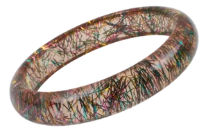 Pink Lucite Bracelet Bangle With Multicolor Metallic Thread Inclusions