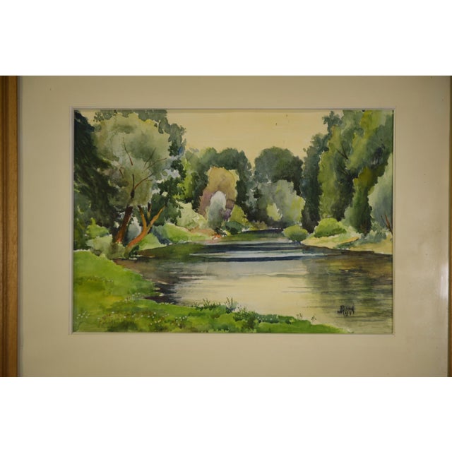 J. Richard, Riverside, 1975, Watercolour, Framed For Sale - Image 4 of 7