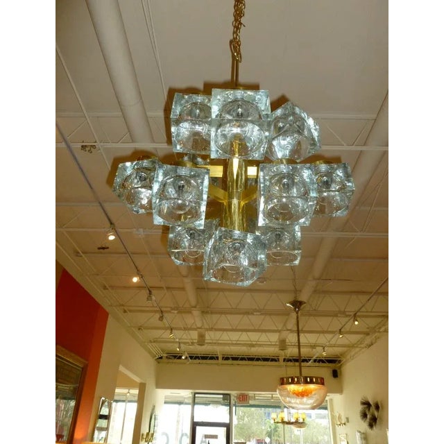 Metal Vintage Gaetano Sciolari Brass and Glass Cube Glass Chandelier Italian For Sale - Image 7 of 10