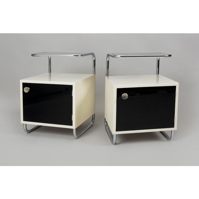 Czech Bauhaus Bedside Tables in Chrome-Plated Steel, 1940s, Set of 2 For Sale - Image 6 of 6
