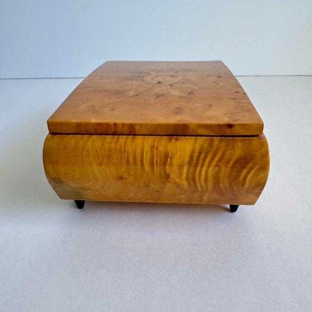 Wood Sorrento Reuge Music Box Italian Burlwood Rose Flower Inlay Swiss Movement For Sale - Image 7 of 12