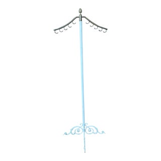 Vintage Brass Garment Stand With Ornate White-Painted Metal Base, 77” For Sale
