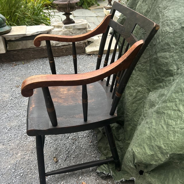 Wood Vintage Nichols & Stone Ebonized Maple Harvard University Windsor Captain's Chair For Sale - Image 7 of 11