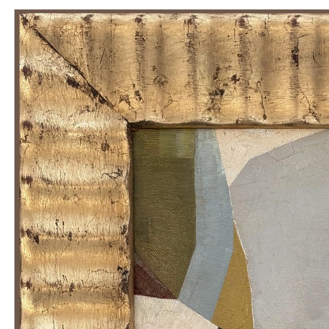 Various Artists Contemporary Abstract Oil Painting in Vintage Gold Ripple Frame For Sale - Image 4 of 6