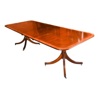 Vintage Twin Pillar Flame Mahogany Dining Table by W. Tillman, 1980s For Sale